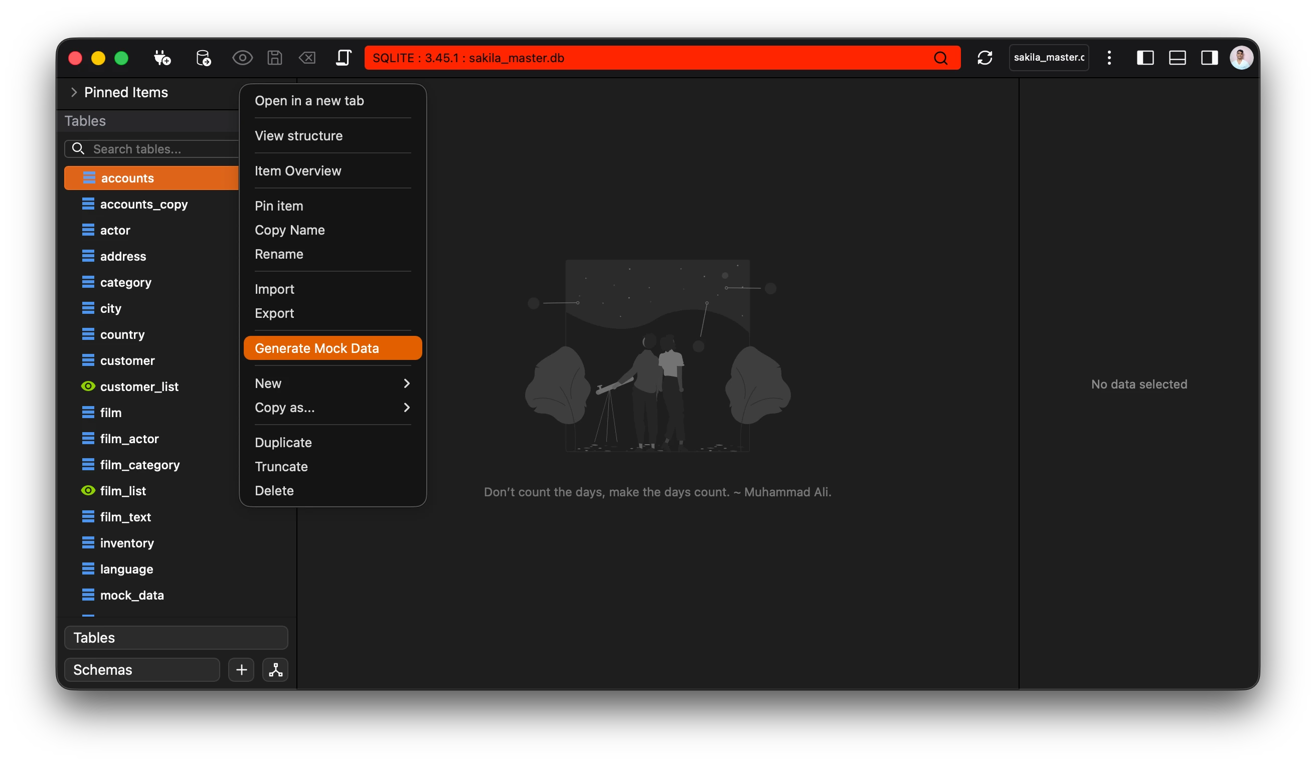 Generate Data Screen